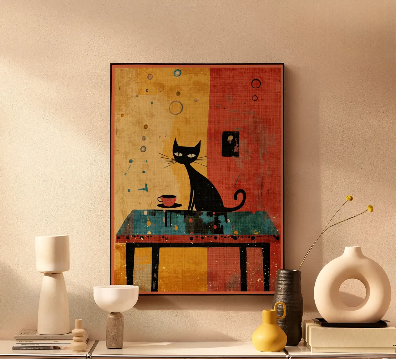 Gatto nero con caffè alluminio dibond da Food And Kitchen