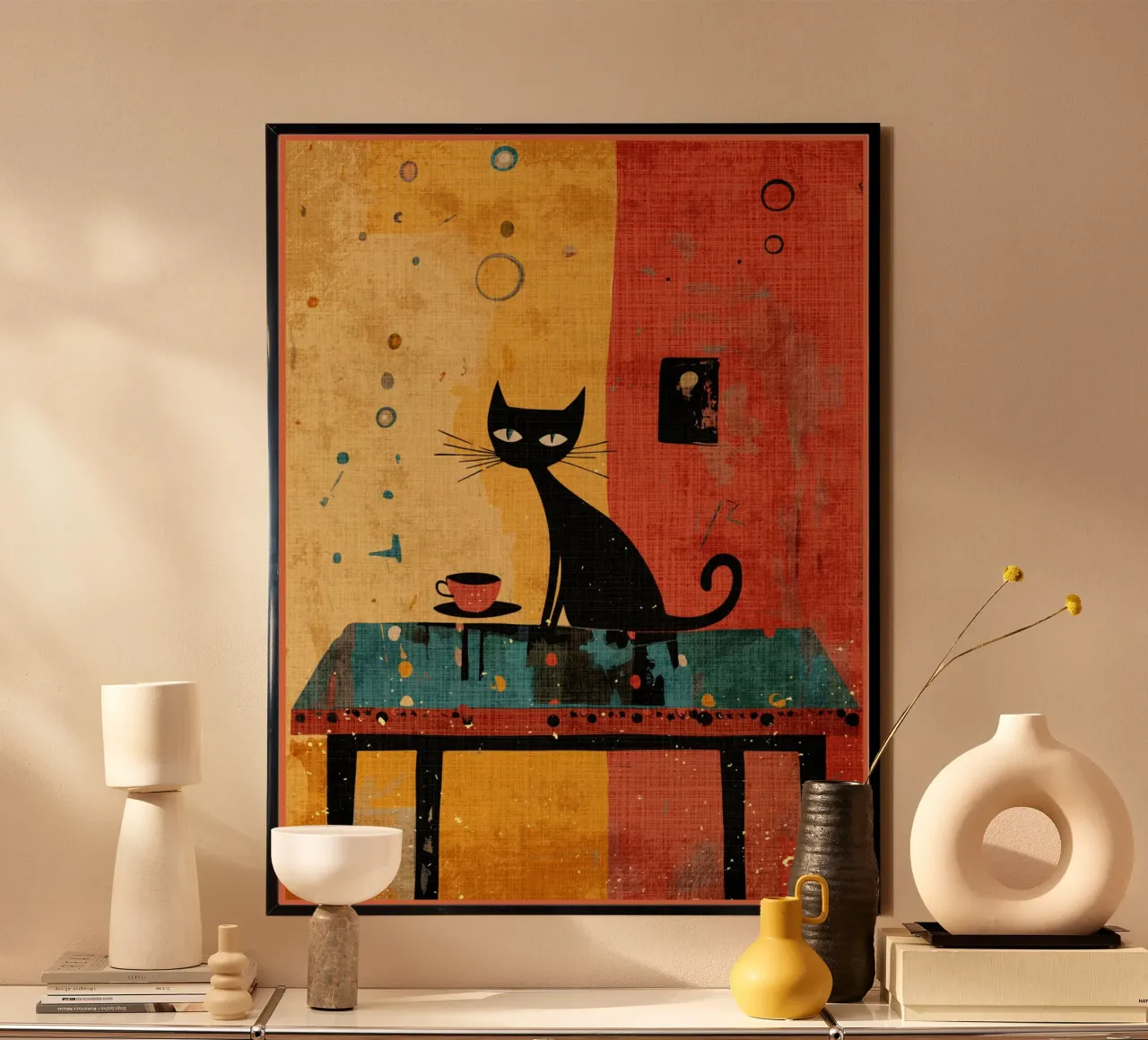 Gatto nero con caffè poster da Food And Kitchen