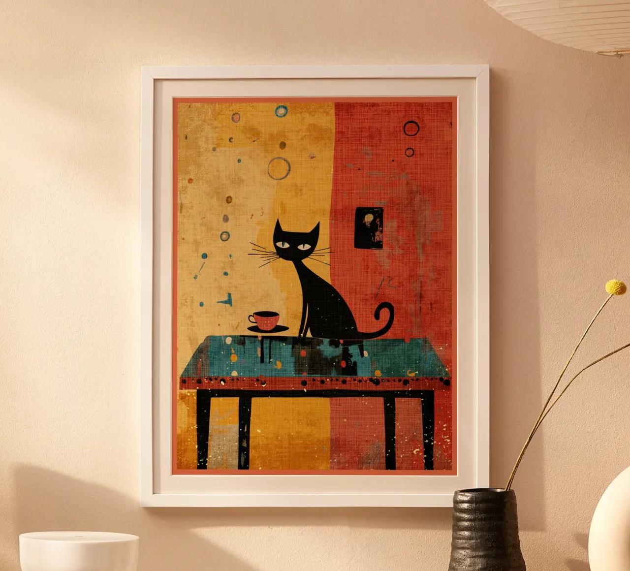 Gatto nero con caffè poster da Food And Kitchen
