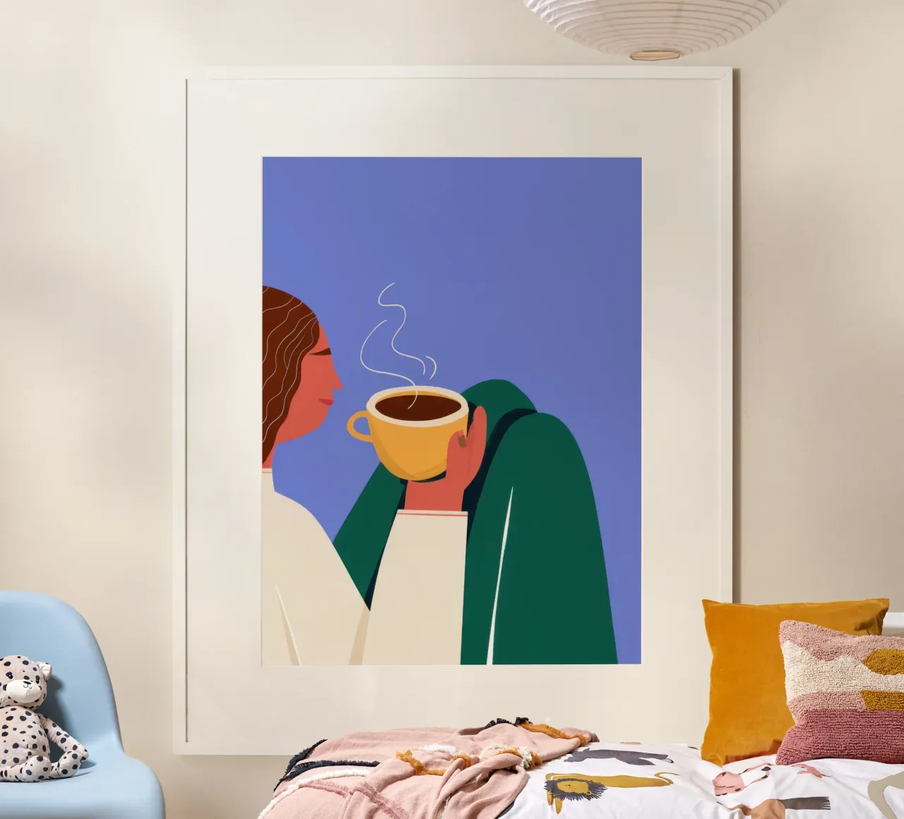 Kontemplative Kaffeewärme Poster mit Holzrahmen von Reds Jays