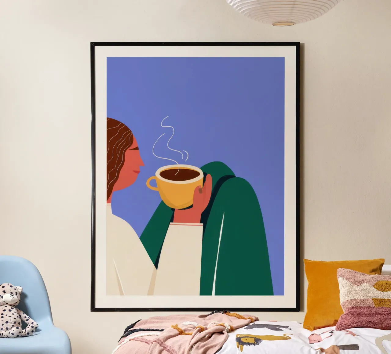 Kontemplative Kaffeewärme Poster mit Holzrahmen von Reds Jays