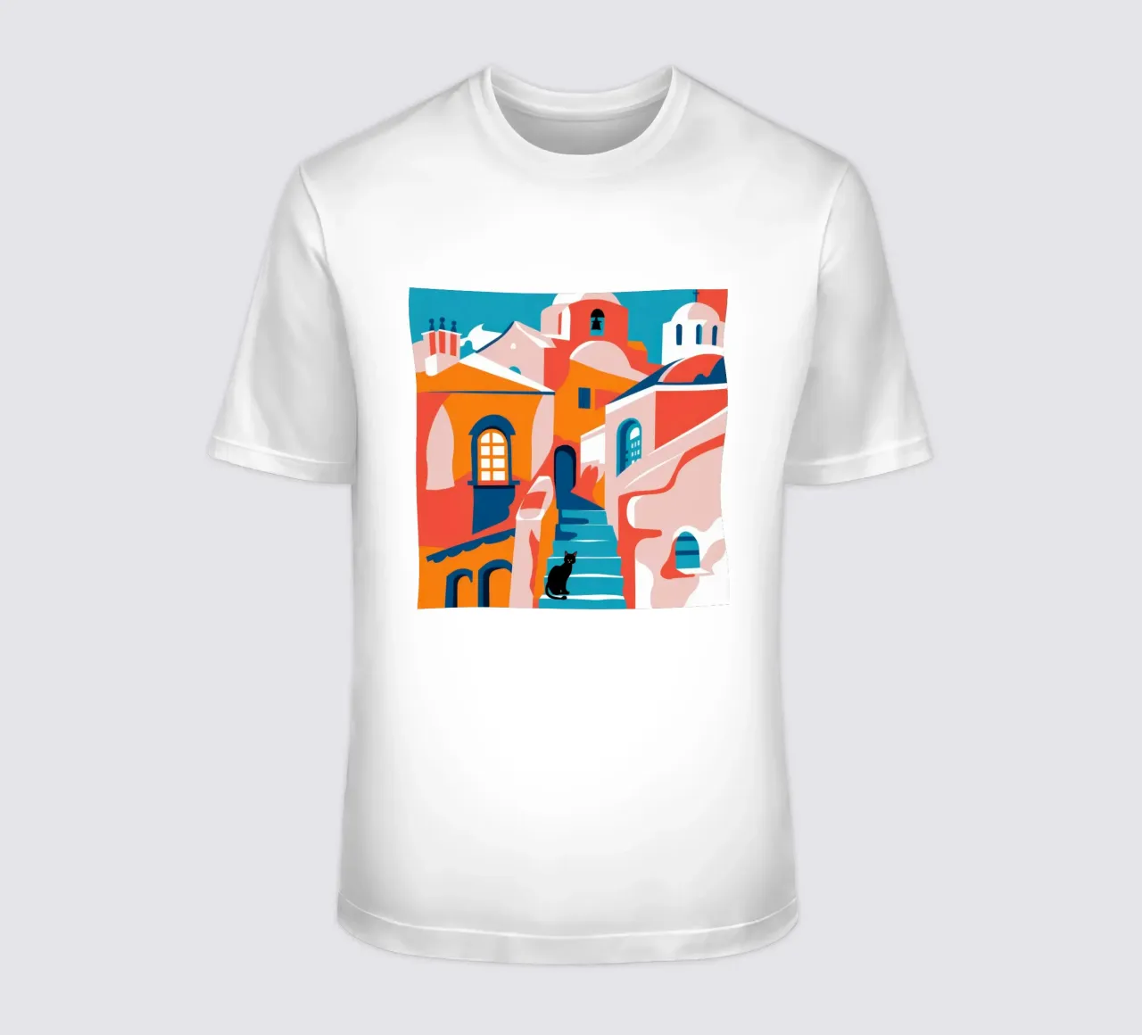 Cubist Hillside Town t-shirt by Monuments Fire