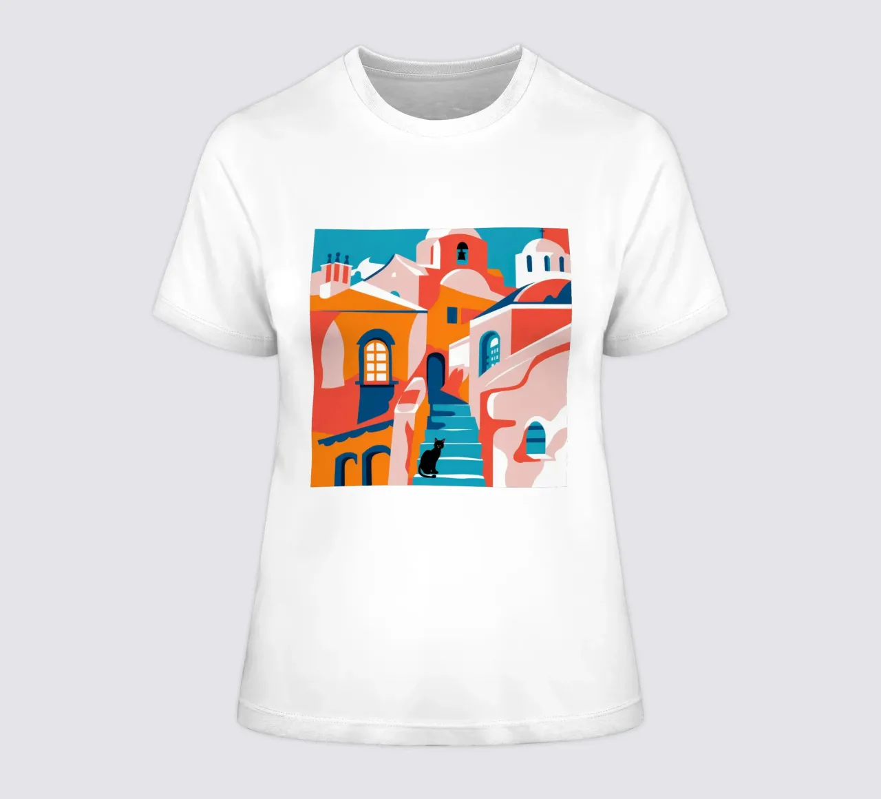 Cubist Hillside Town women's fitted t-shirt by Monuments Fire