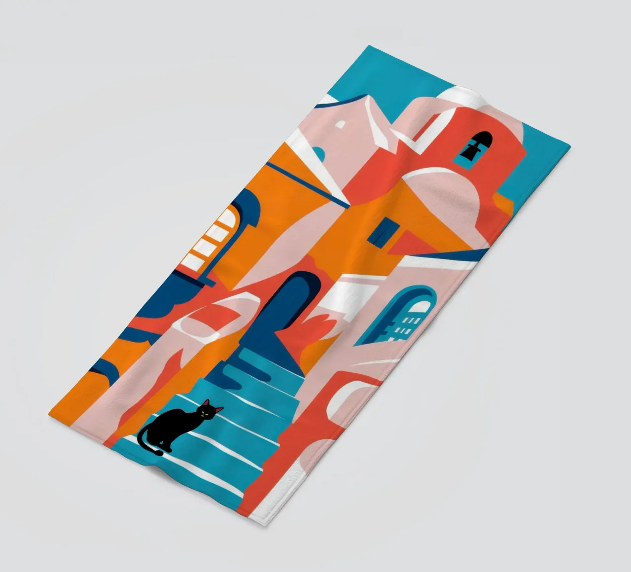 Cubist Hillside Town beach towel by Monuments Fire