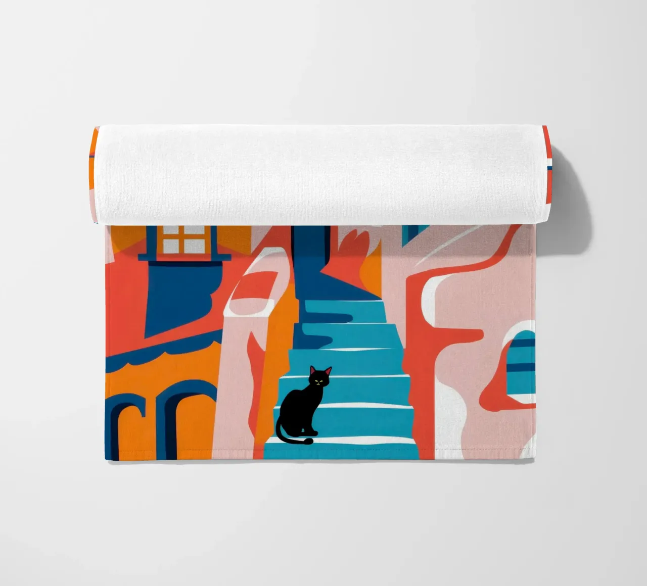 Cubist Hillside Town beach towel by Monuments Fire