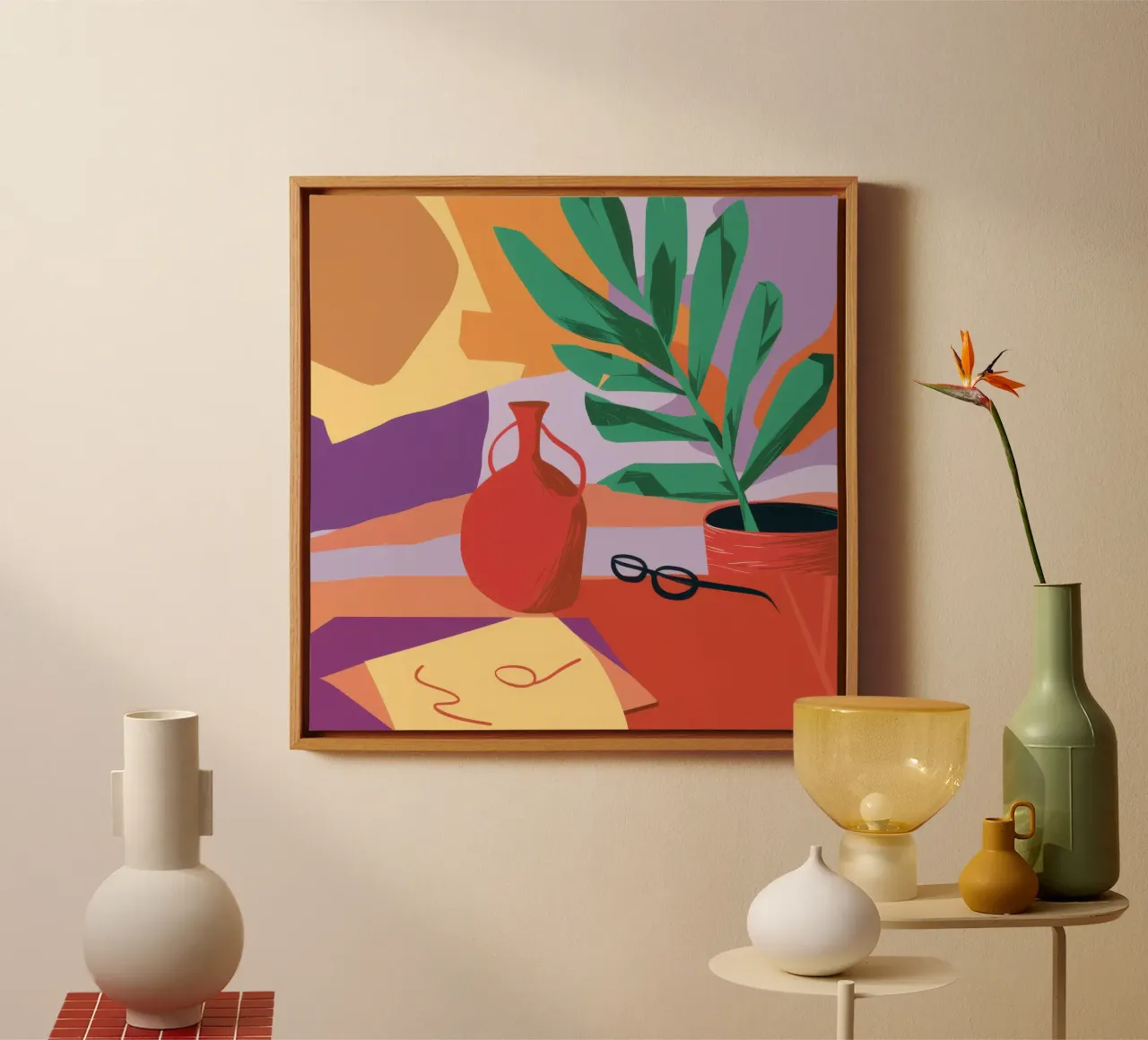 Minimalistische Schreibtischpflanze Leinwand mit Schattenfugenrahmen von Monuments Fire