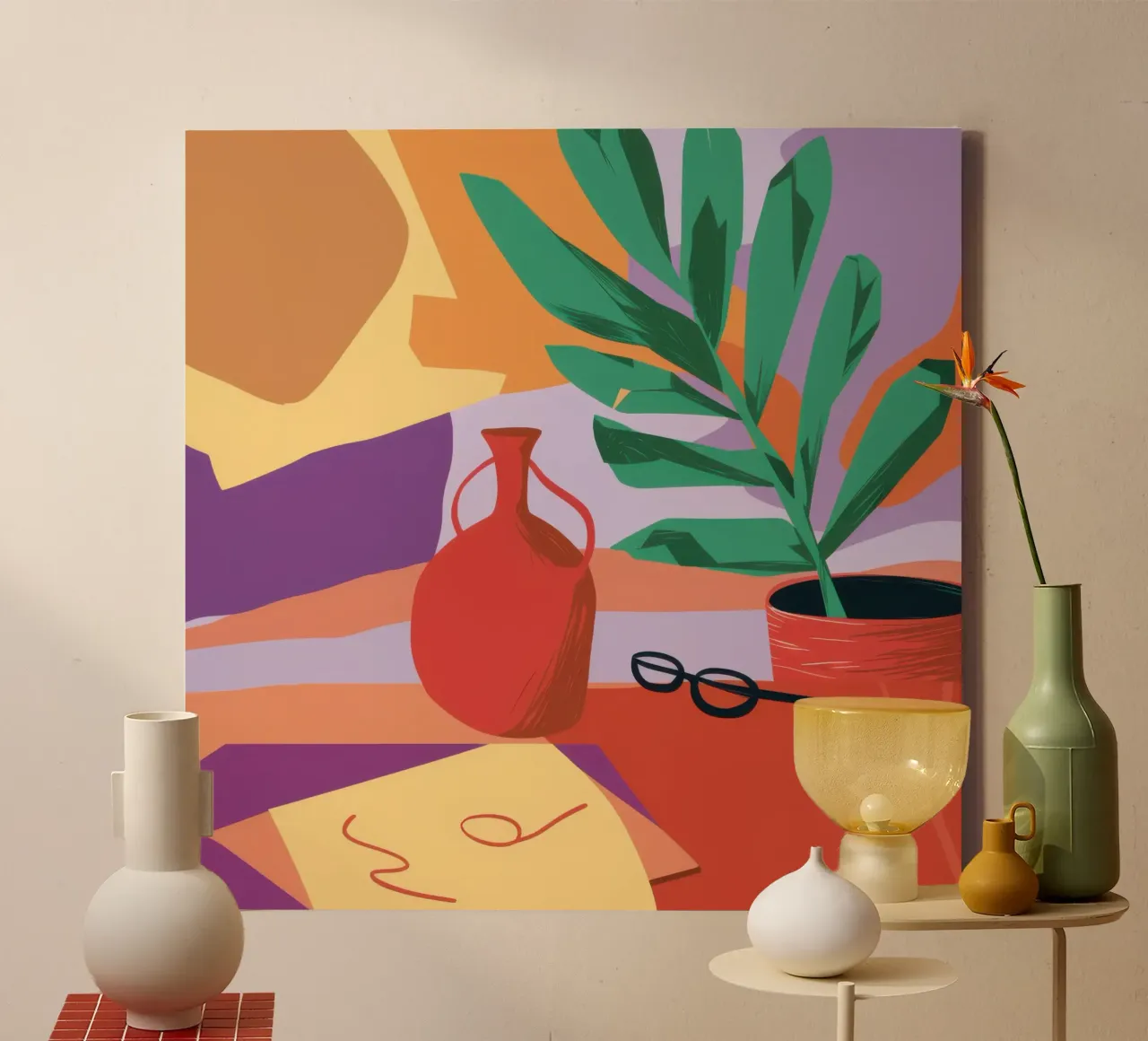 Minimalistische Schreibtischpflanze Leinwand mit Schattenfugenrahmen von Monuments Fire