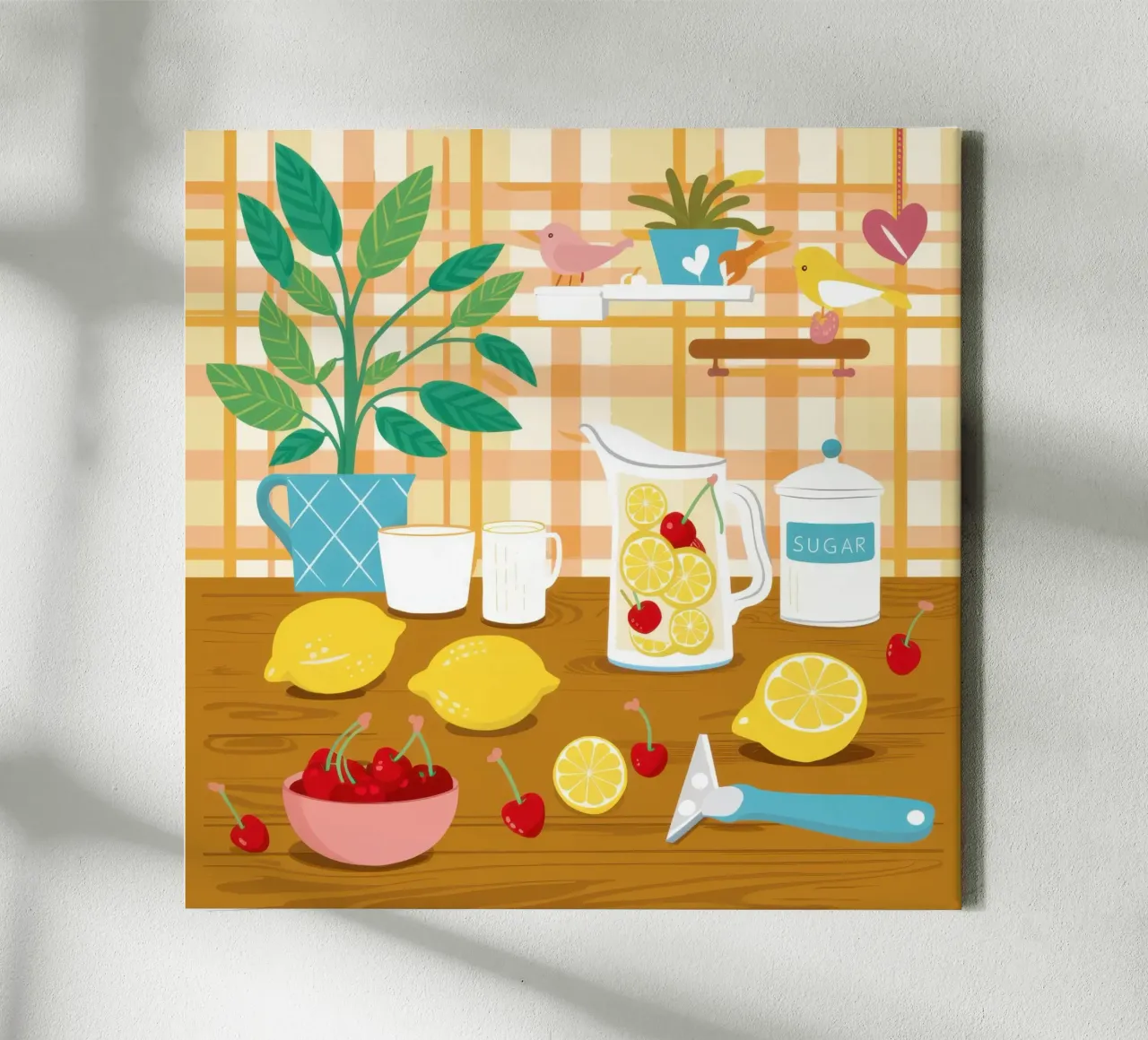 Sunlit Lemon Kitchen Leinwand mit Schattenfugenrahmen von Monuments Fire