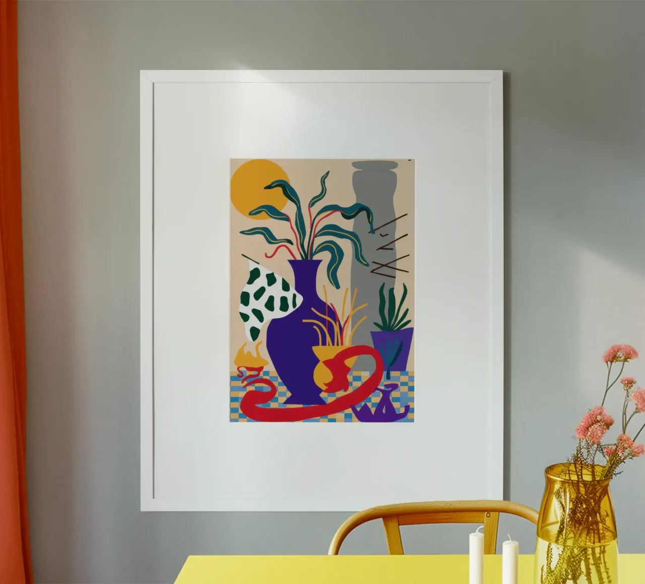 Natura morta di serpente cremisi poster con telaio in legno da Reds Jays