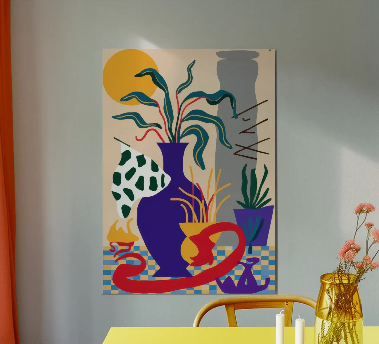 Natura morta di serpente cremisi poster con telaio in legno da Reds Jays