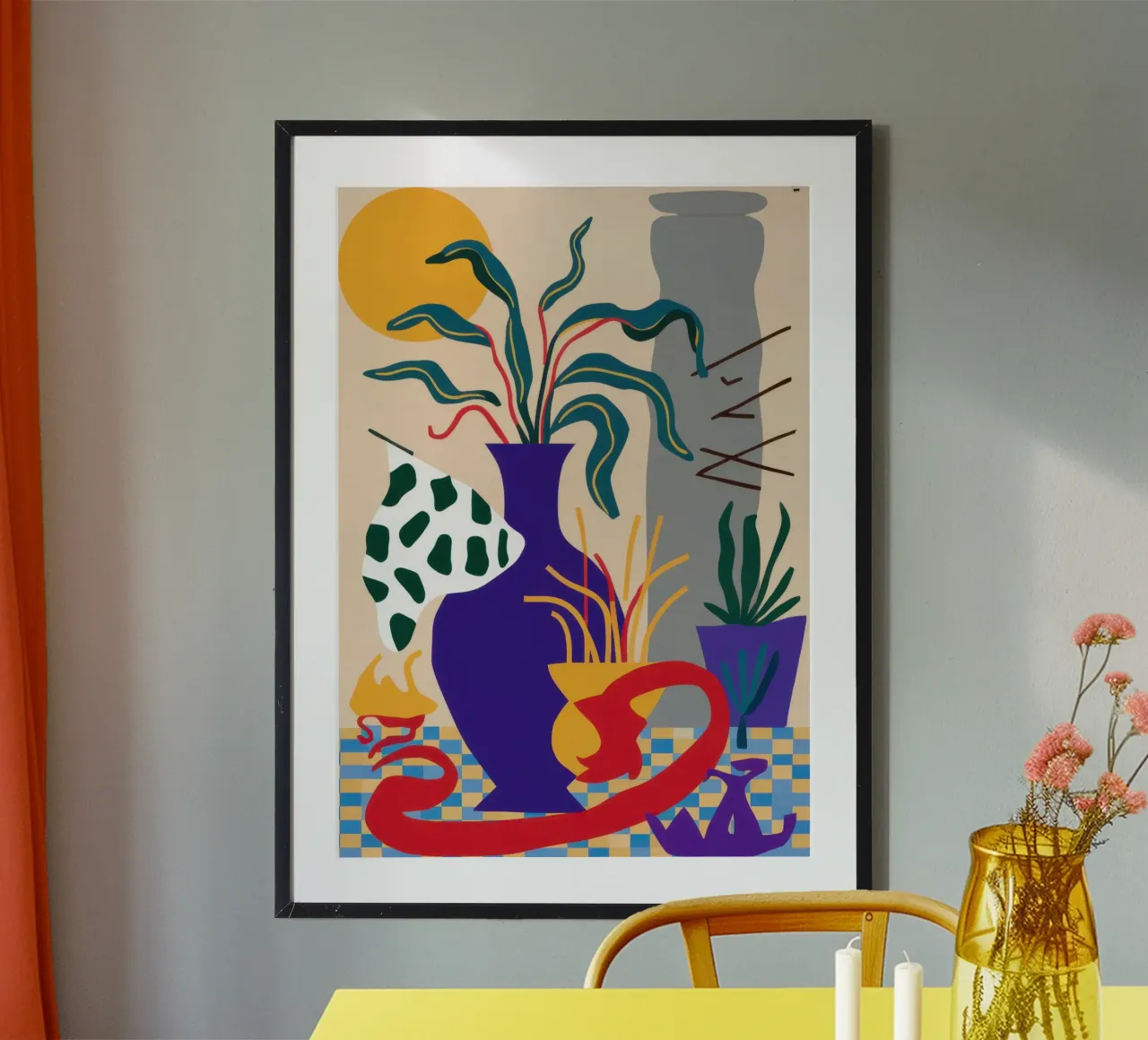 Natura morta di serpente cremisi poster con telaio in legno da Reds Jays