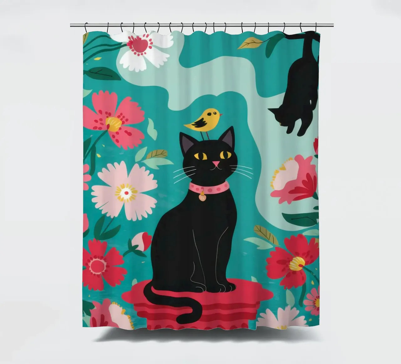 Floral Feline Divinity shower curtain by Monuments Fire