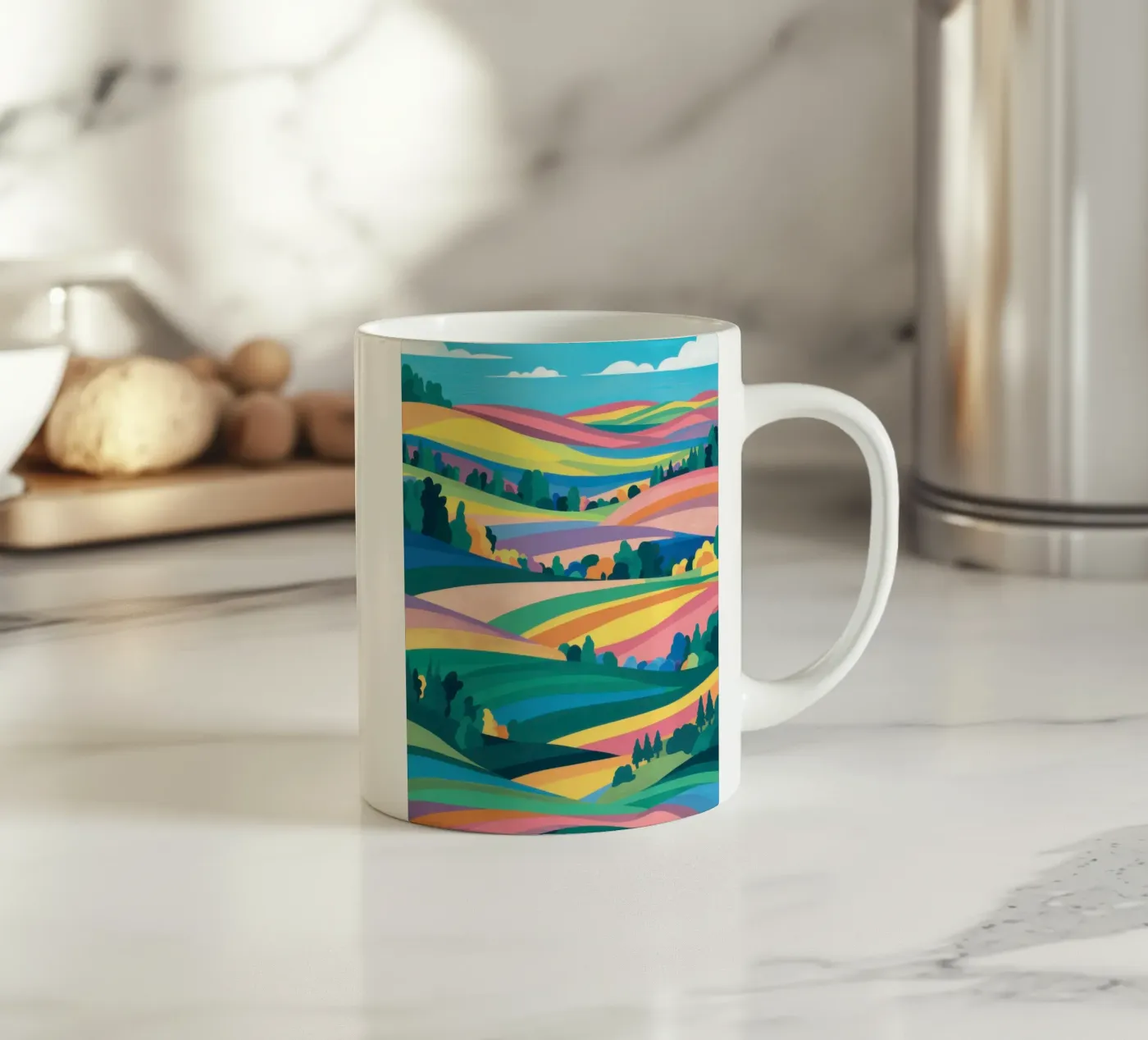 Prismatic Patchwork Fields ceramic mug by Reds Jays