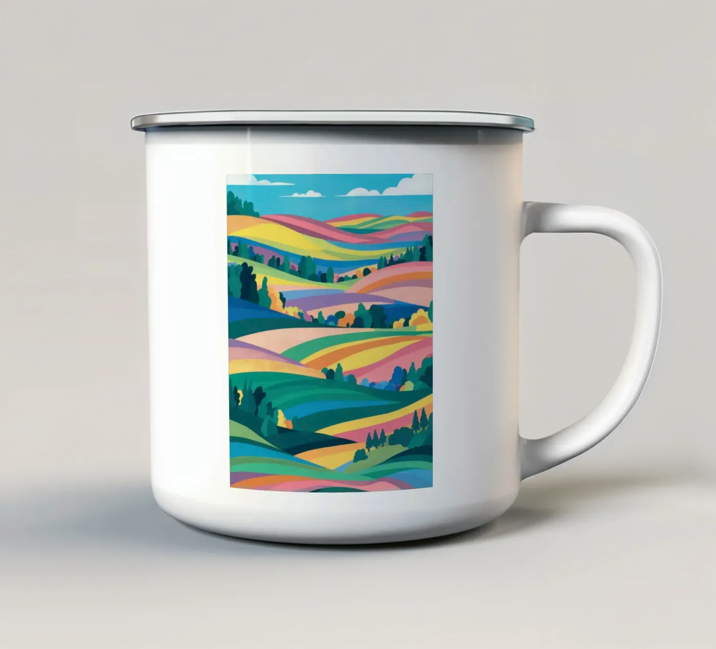 Prismatic Patchwork Fields enamel mug by Reds Jays