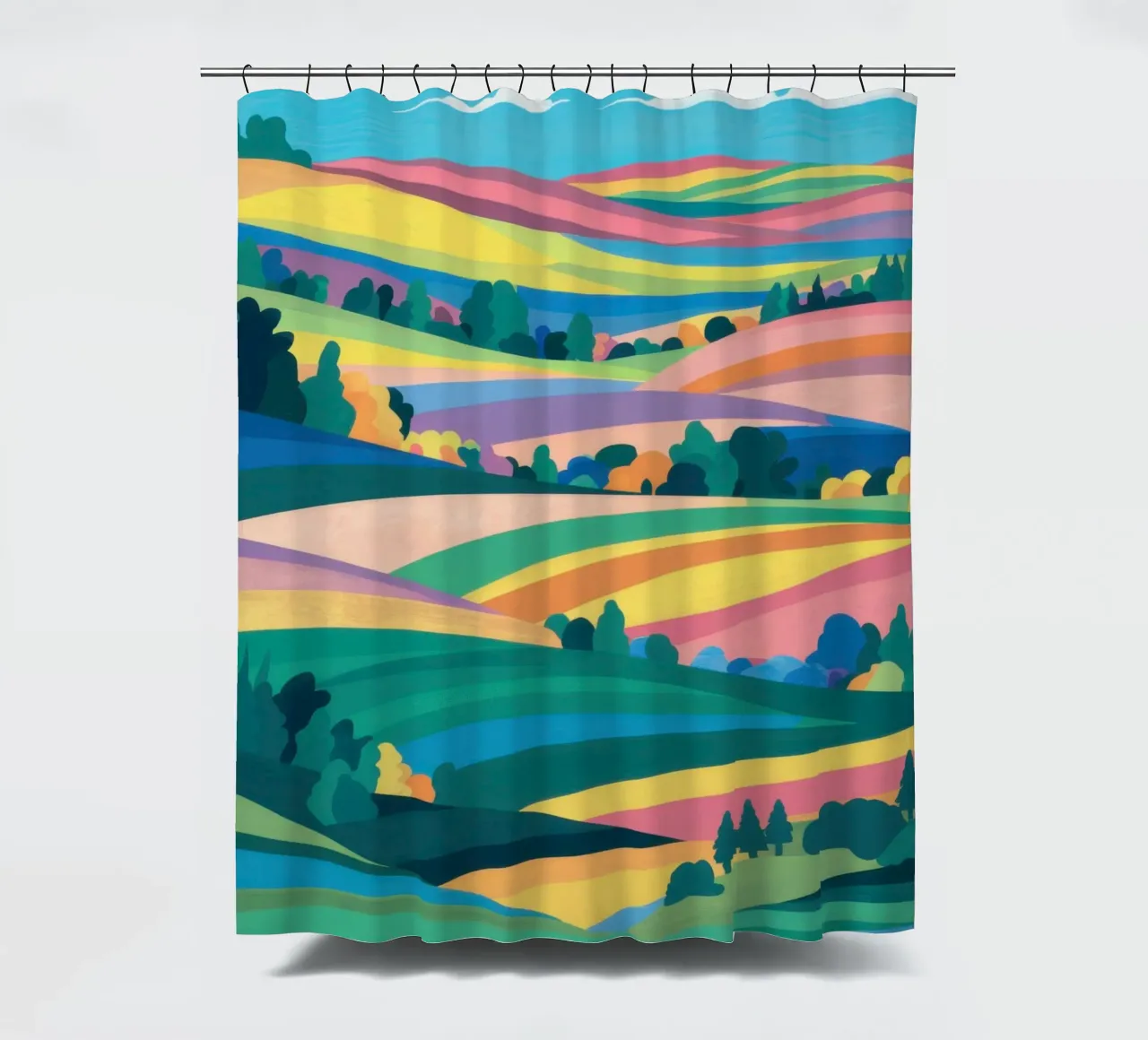Prismatic Patchwork Fields shower curtain by Reds Jays