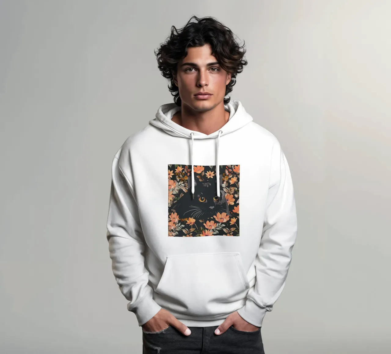 Gatto nero floreale felpa con cappuccio da ThingDesign