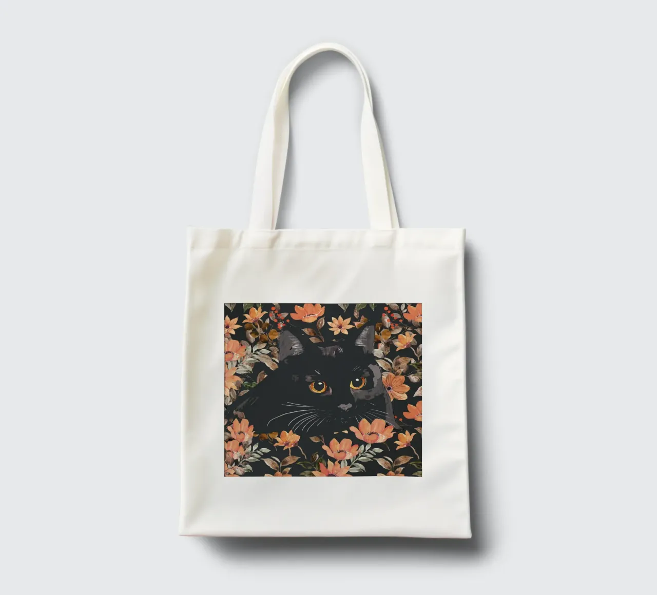 Floral Black Cat tote bag by ThingDesign