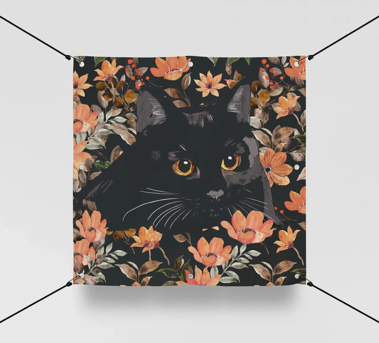 Gatto nero floreale telo in pvc da ThingDesign