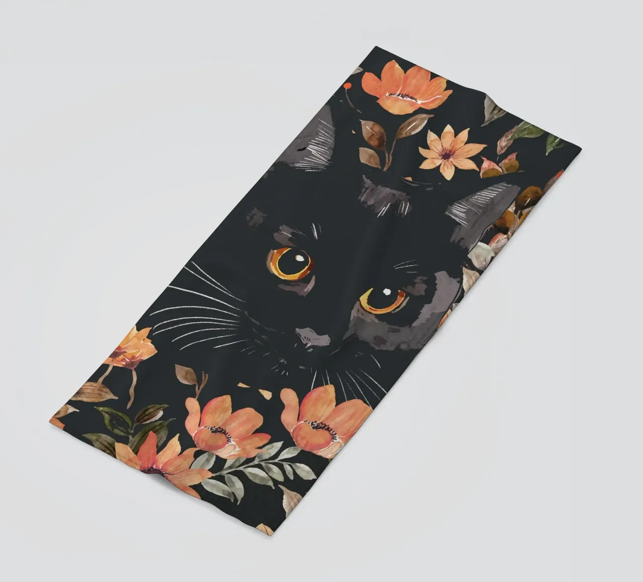Gatto nero floreale telo mare da ThingDesign