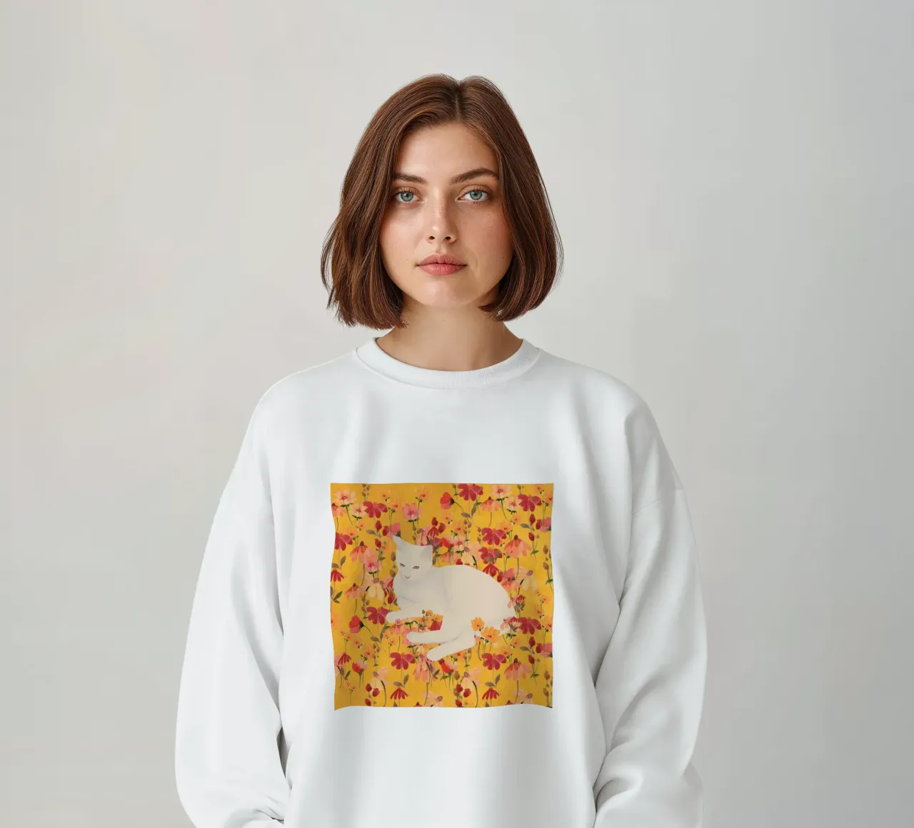 Gatto bianco in fiore felpa da ThingDesign