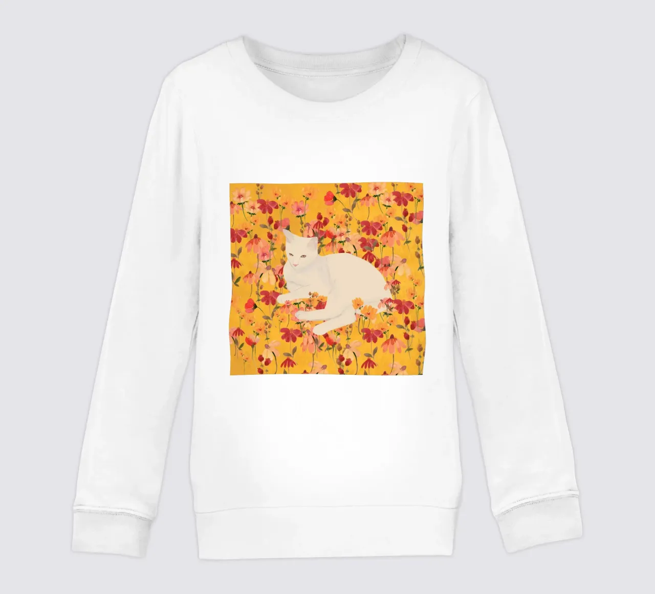 Gatto bianco in fiore felpa bambino da ThingDesign