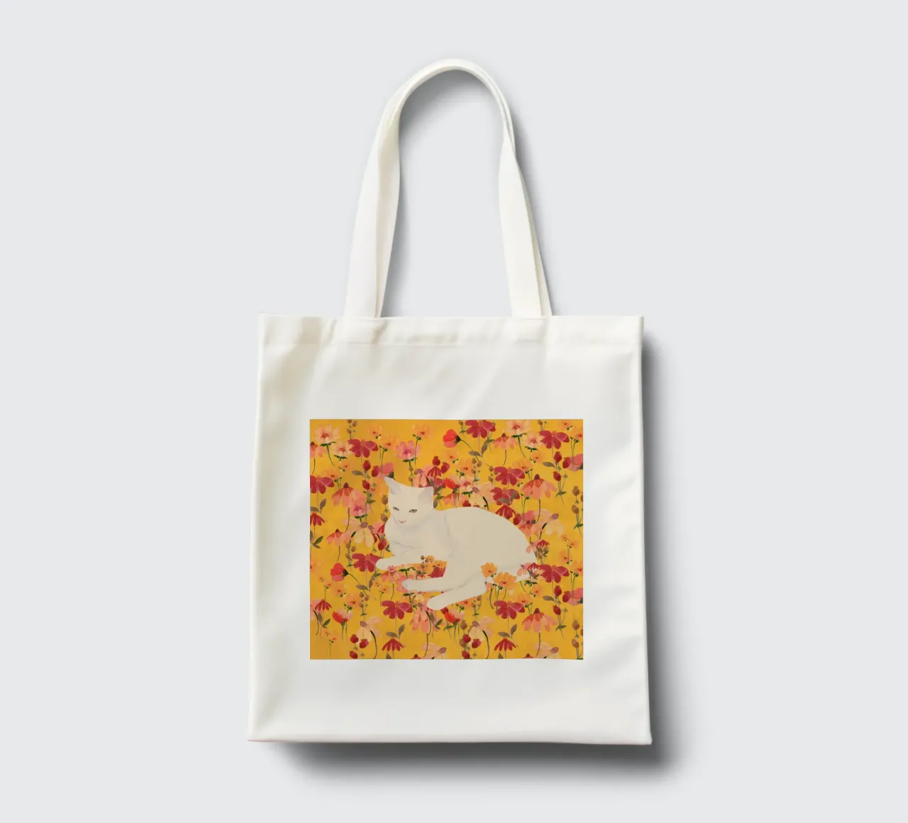 Gatto bianco in fiore borsa in juta da ThingDesign
