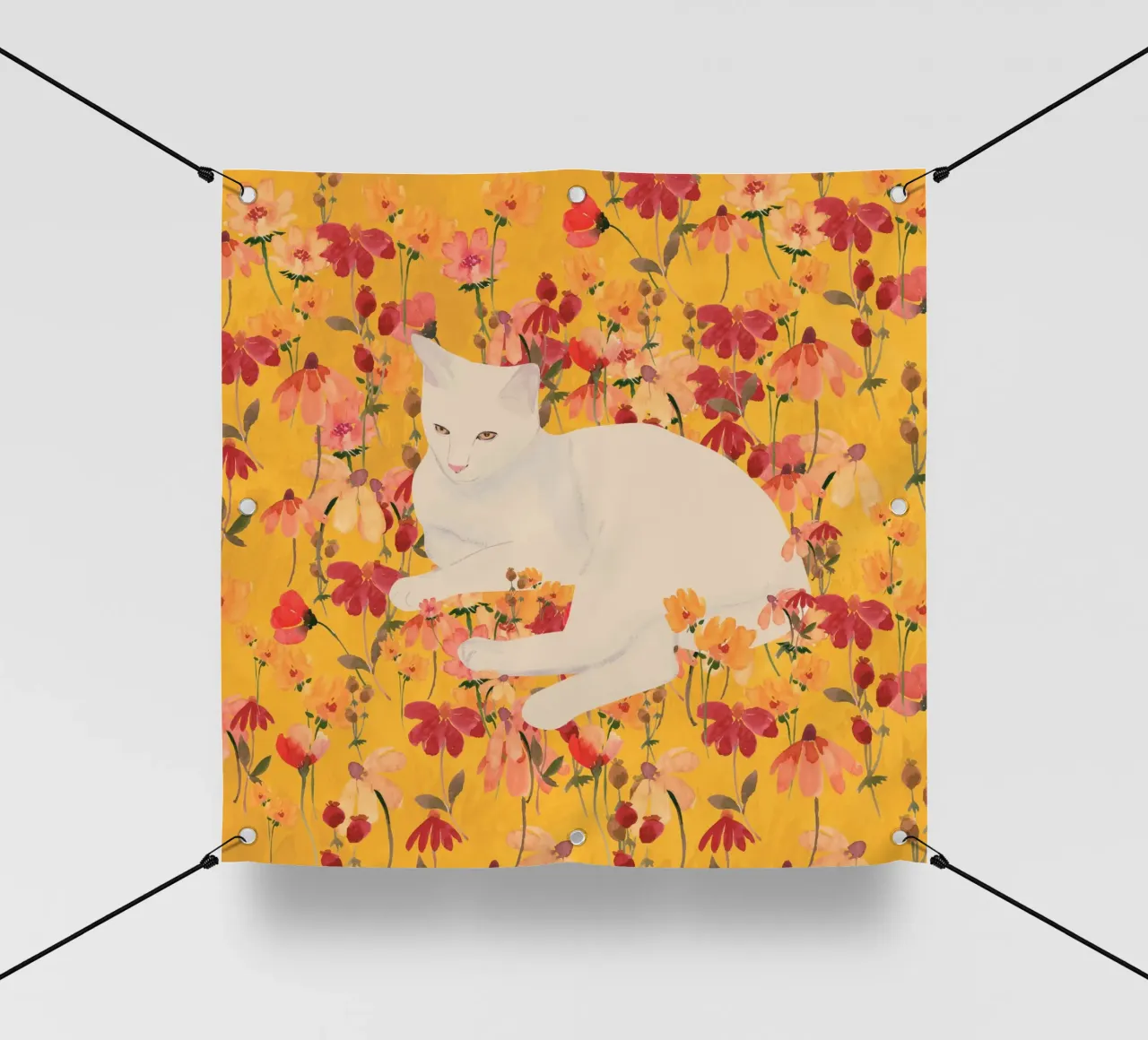 Gatto bianco in fiore telo in pvc da ThingDesign