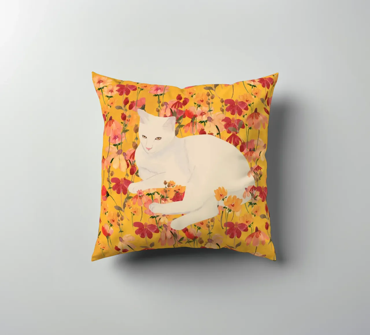 Gatto bianco in fiore cuscino da ThingDesign