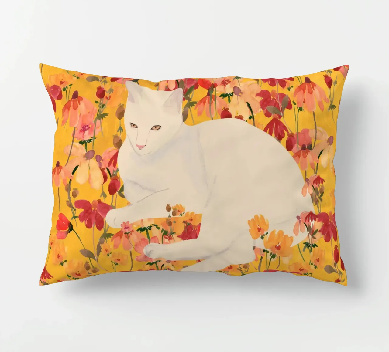 Gatto bianco in fiore cuscino da ThingDesign