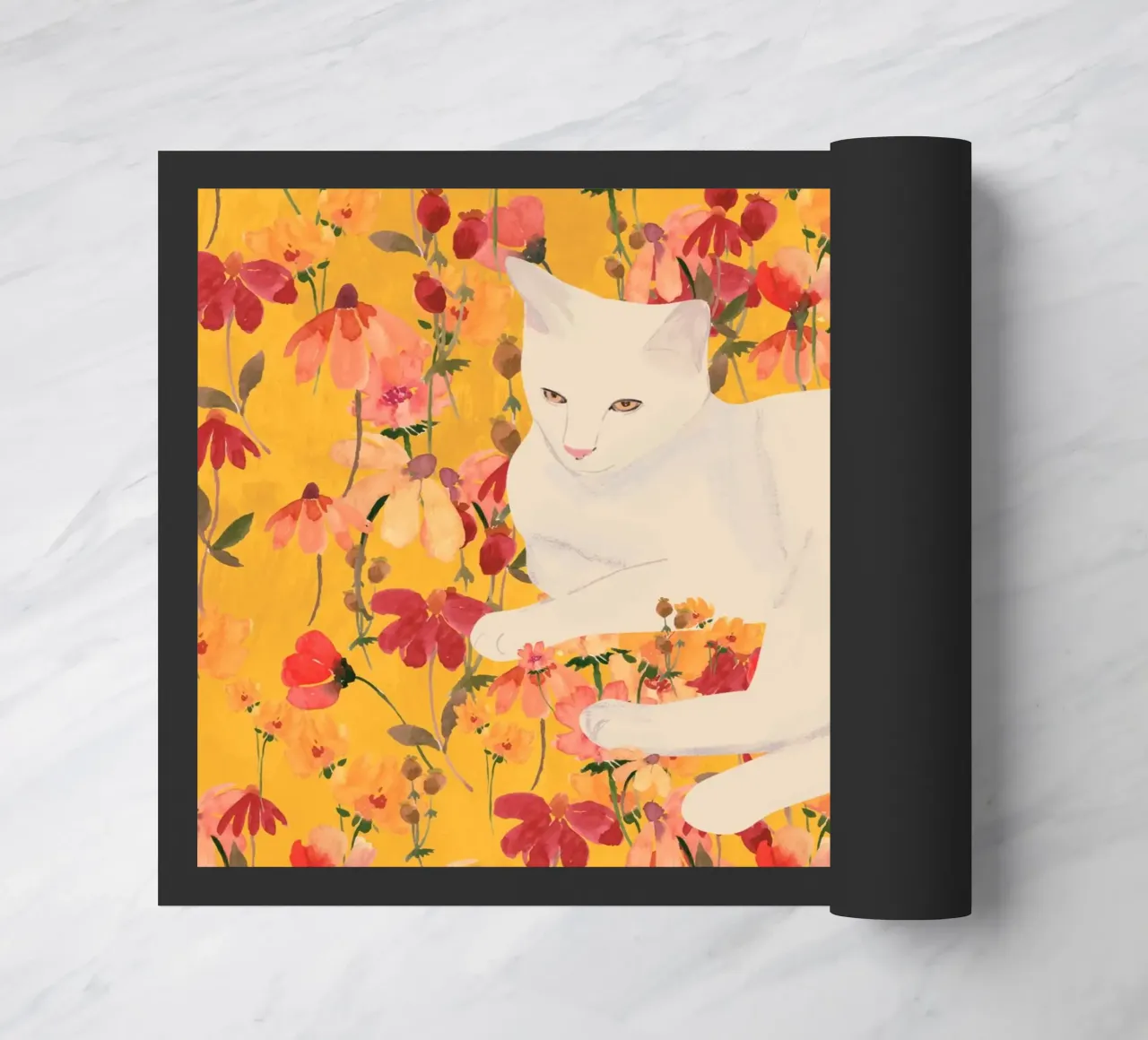 Gatto bianco in fiore zerbino da ThingDesign