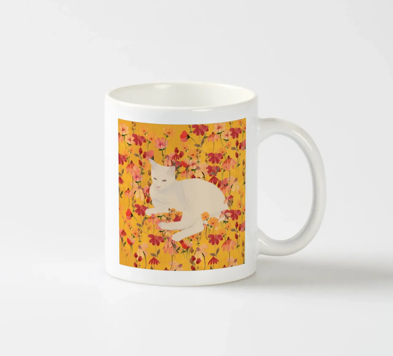 Gatto bianco in fiore tazza in ceramica da ThingDesign
