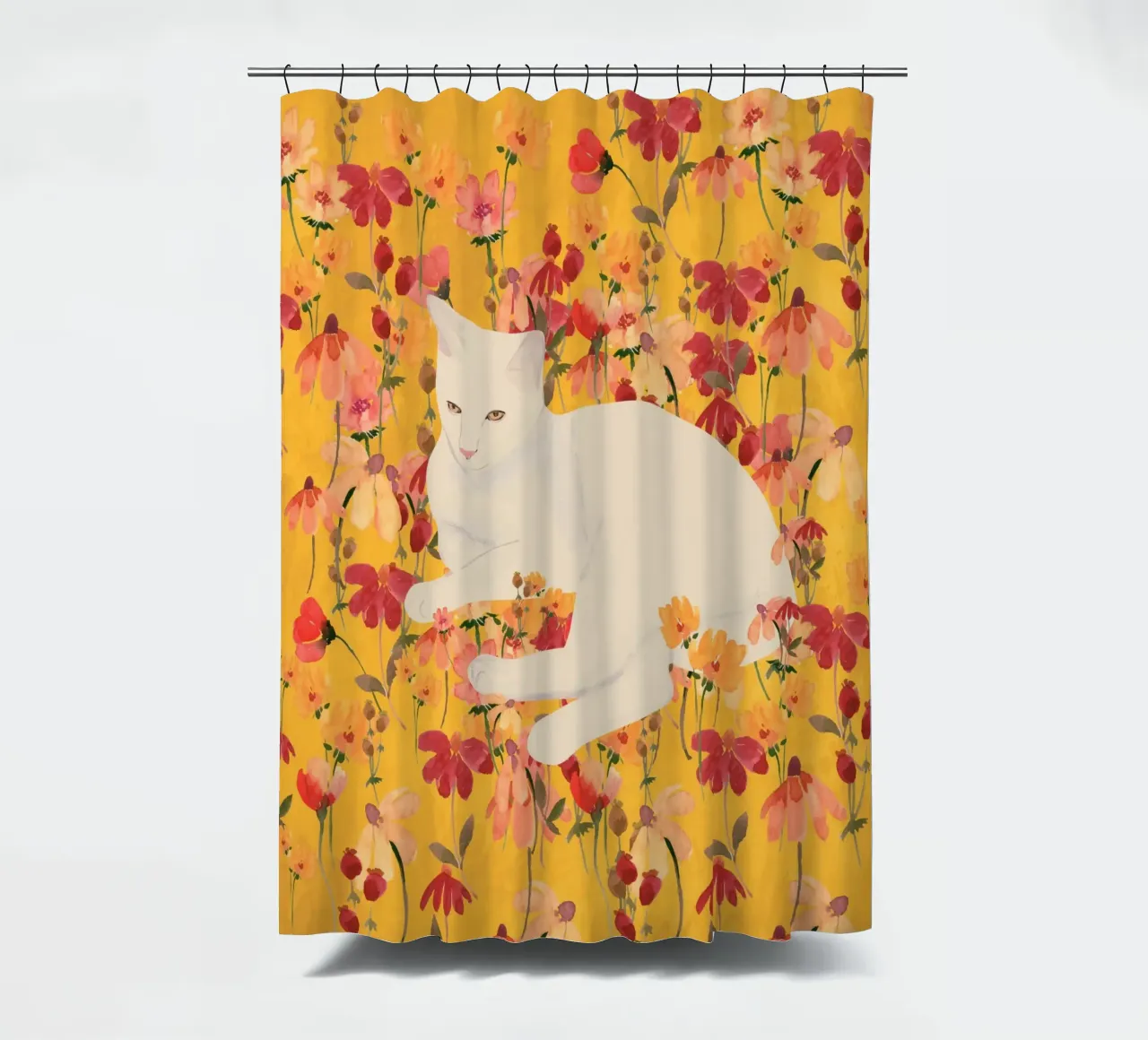 Gatto bianco in fiore tenda da doccia da ThingDesign