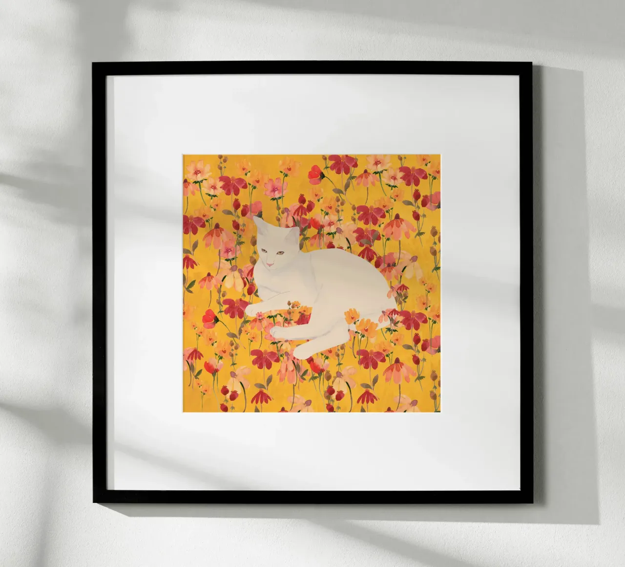 Gatto bianco in fiore poster da ThingDesign