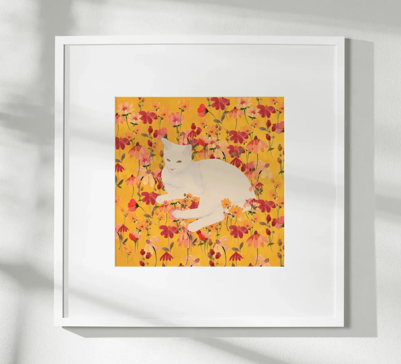 Gatto bianco in fiore poster da ThingDesign