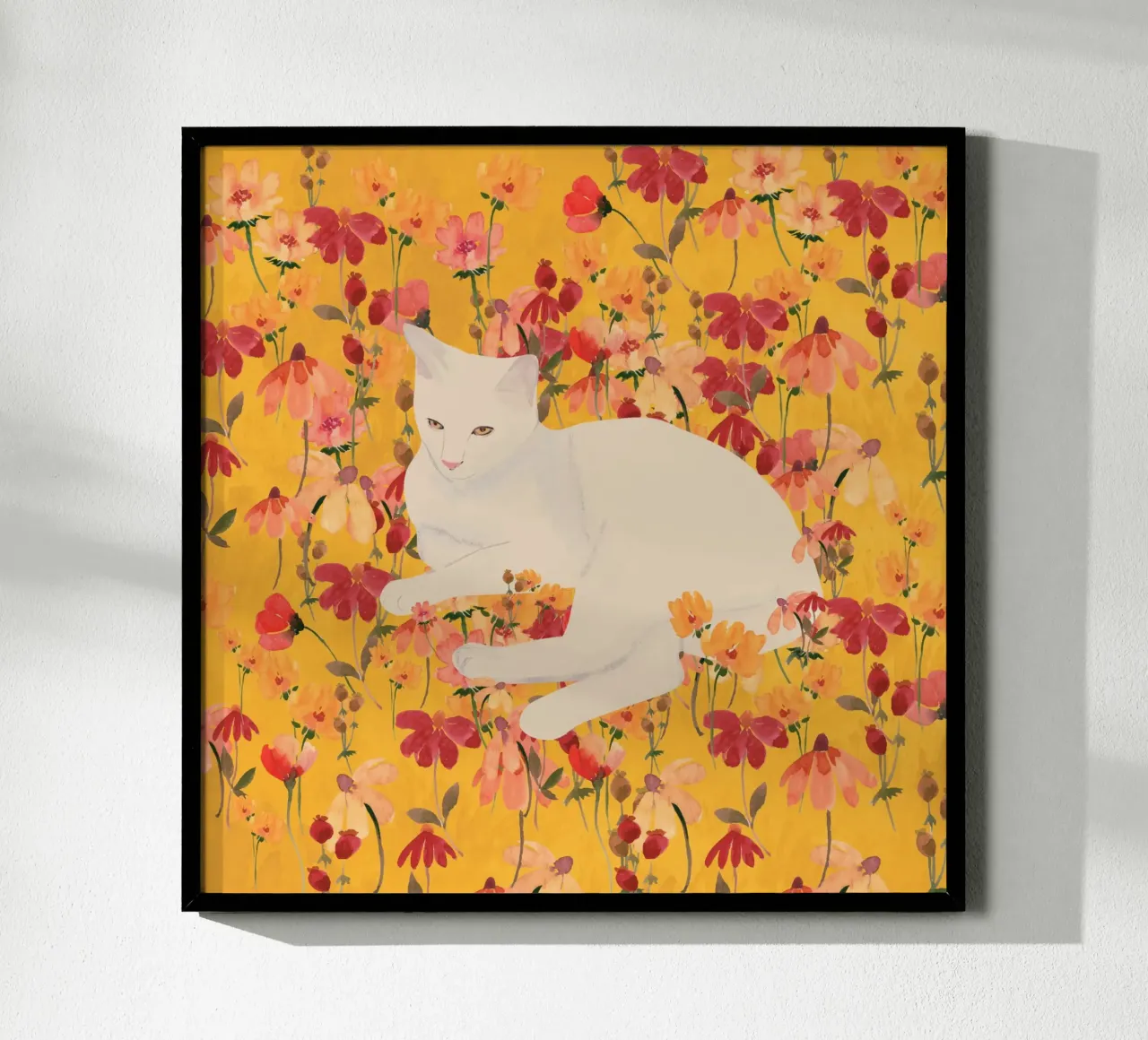 Gatto bianco in fiore poster da ThingDesign