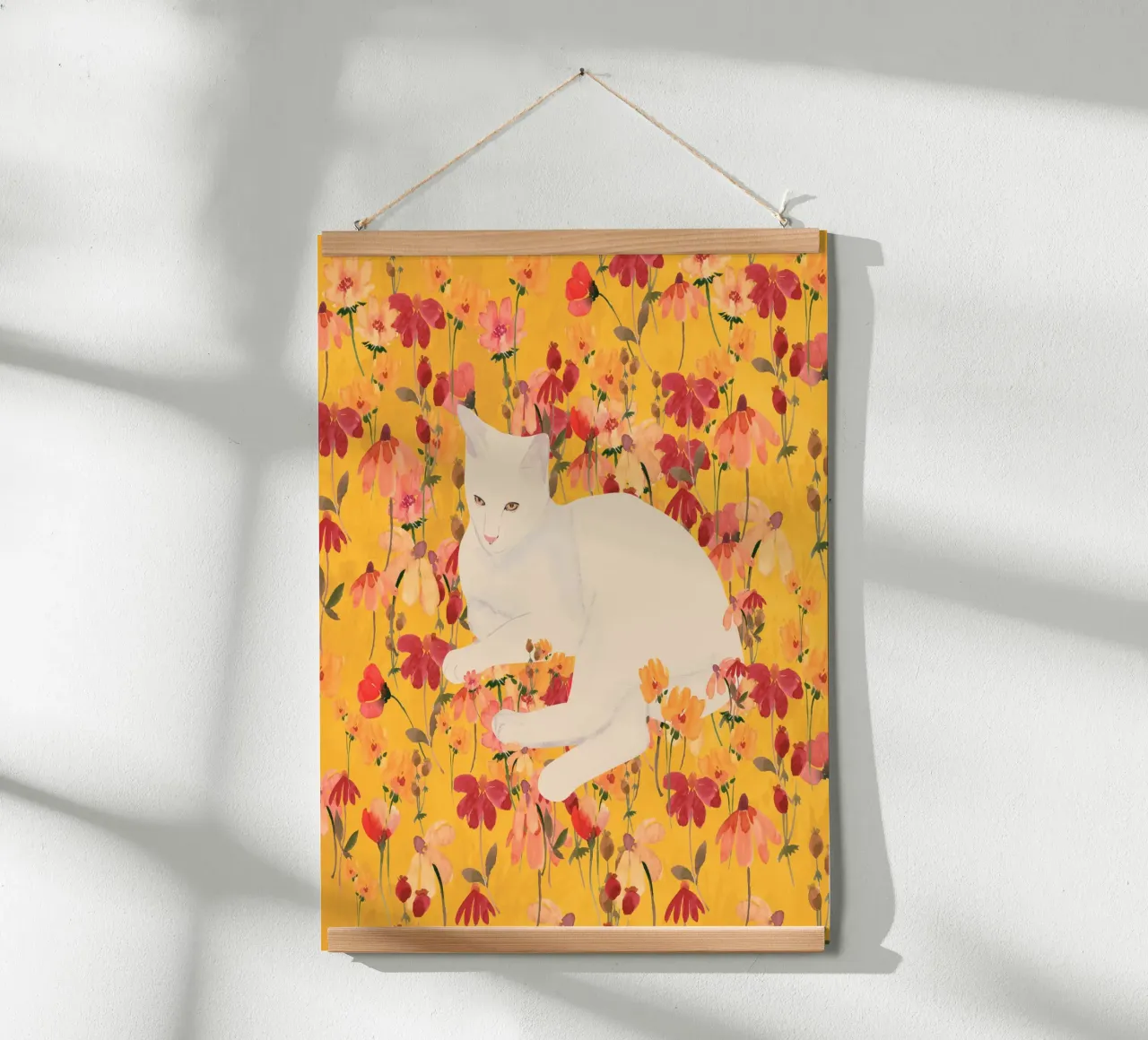 Gatto bianco in fiore poster da ThingDesign