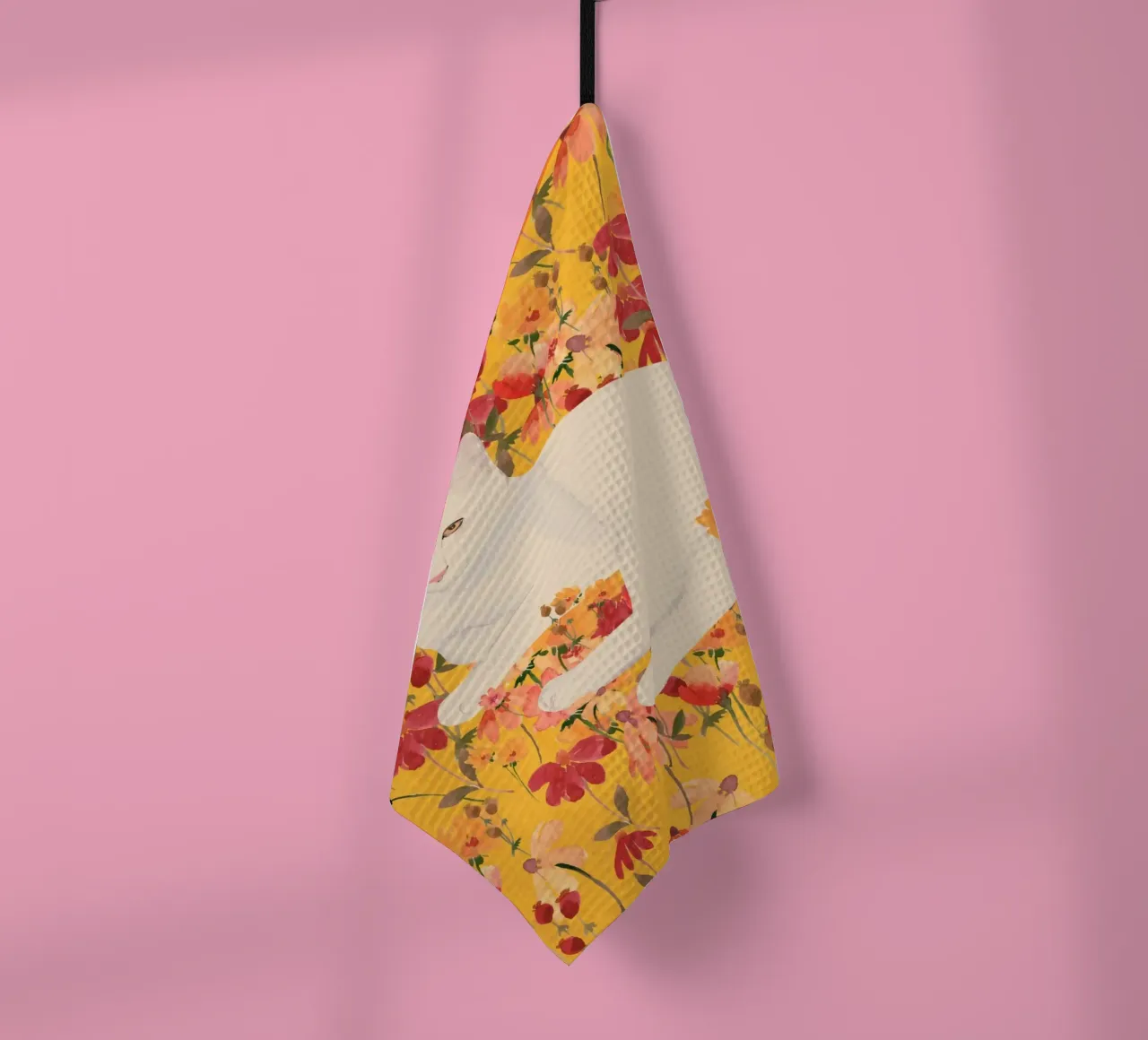 Gatto bianco in fiore canovaccio da cucina da ThingDesign