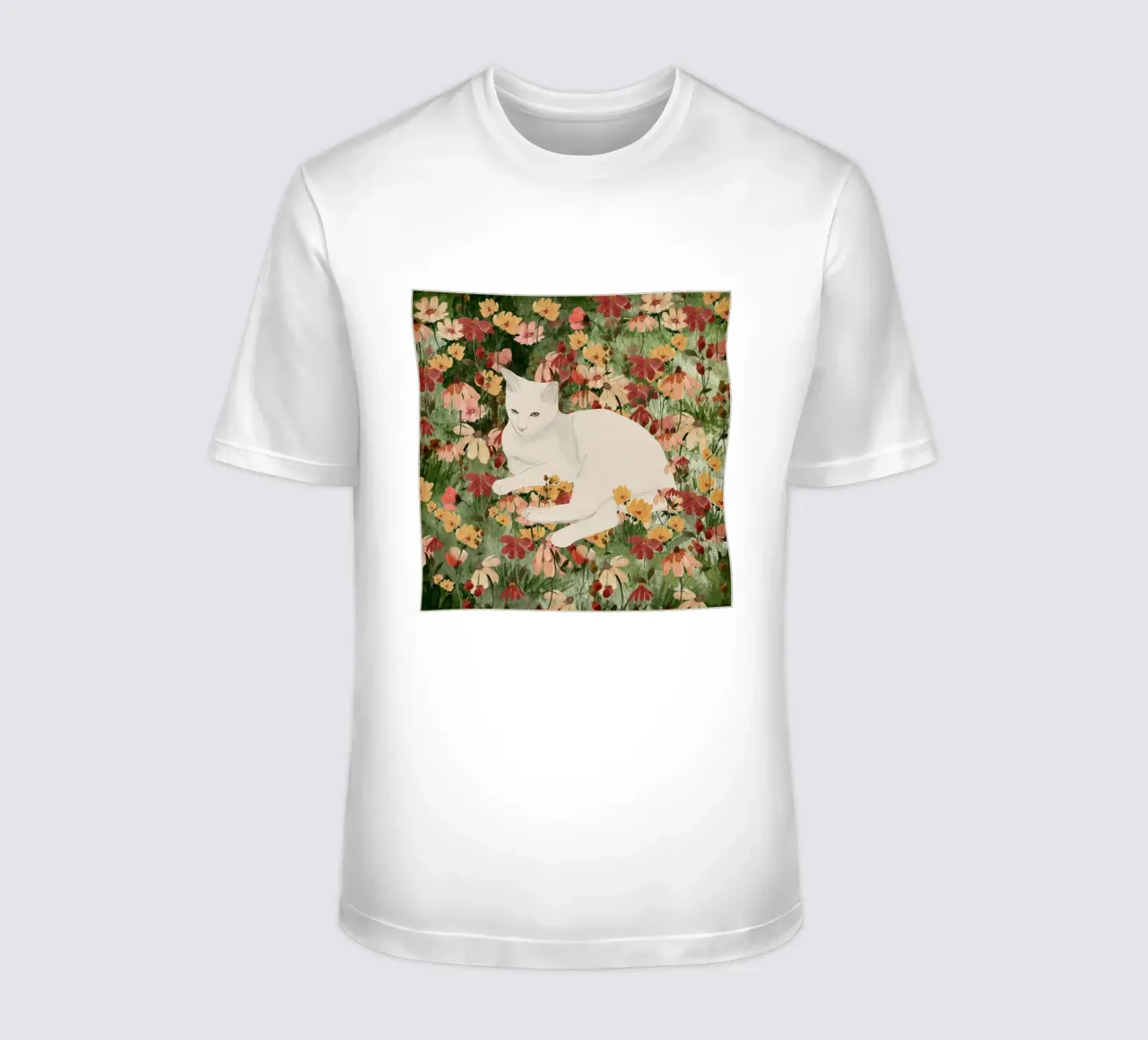 Gatto bianco in fiore 2 t-shirt da ThingDesign