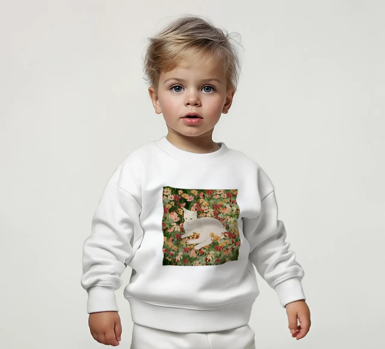 Gatto bianco in fiore 2 felpa neonato da ThingDesign