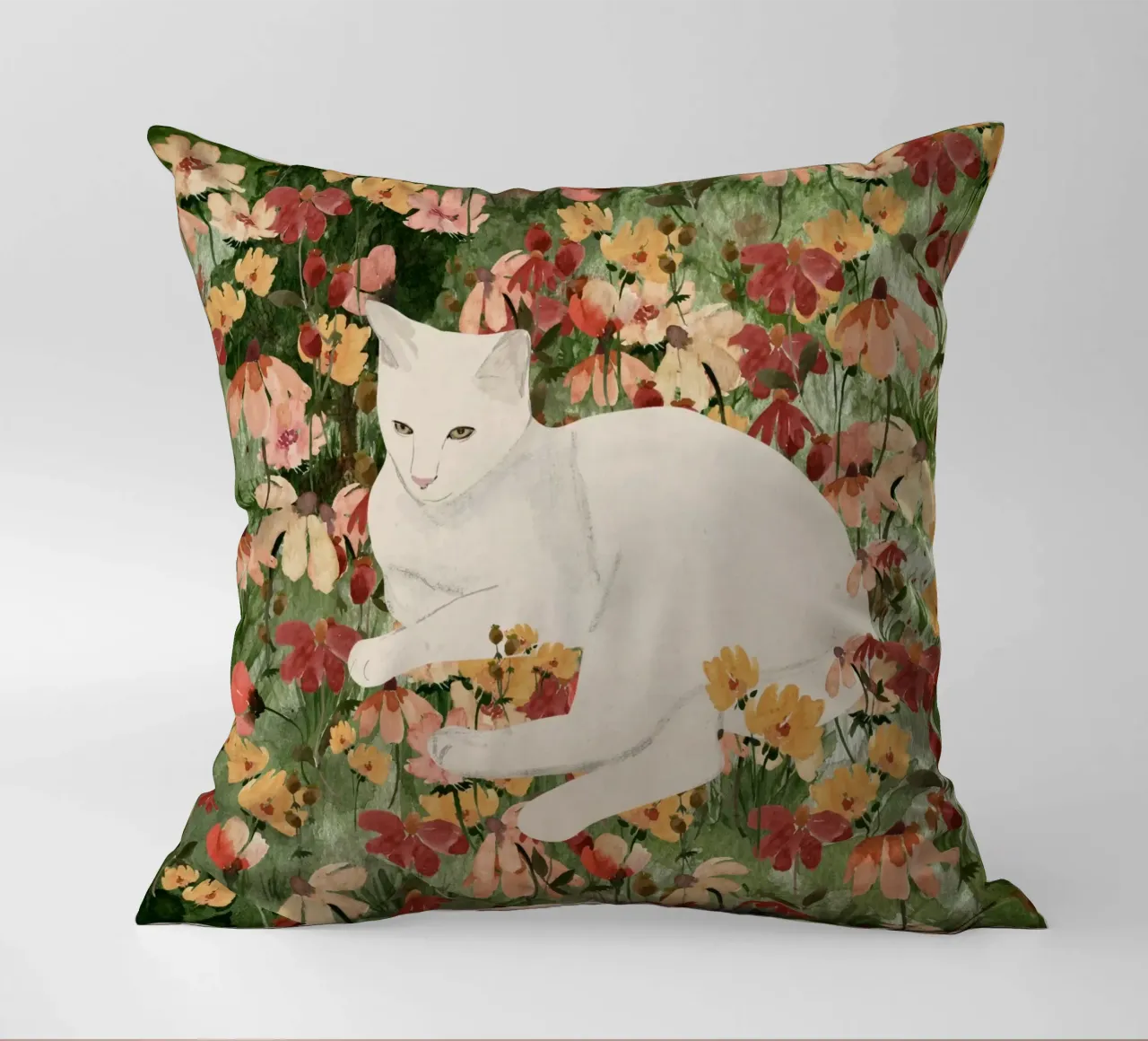 Gatto bianco in fiore 2 cuscino da ThingDesign