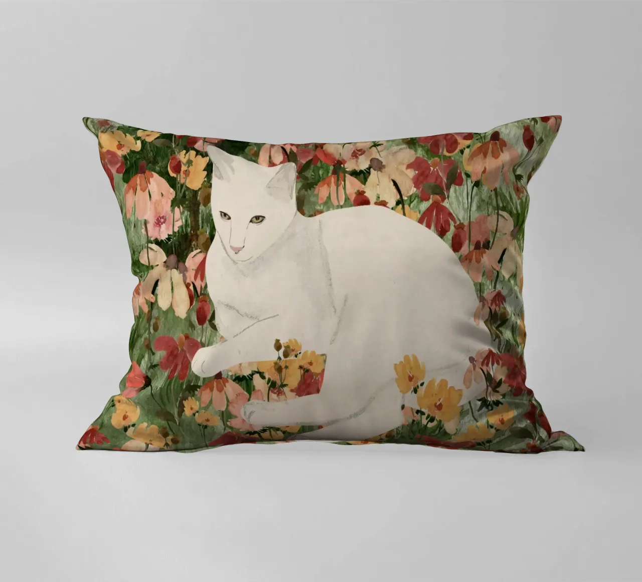 Gatto bianco in fiore 2 cuscino da ThingDesign