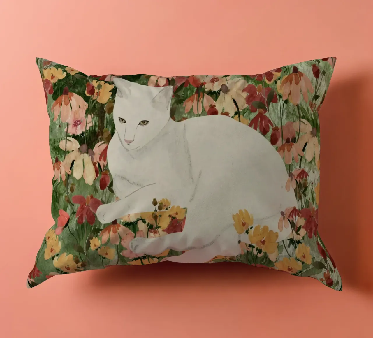 Gatto bianco in fiore 2 cuscino da ThingDesign