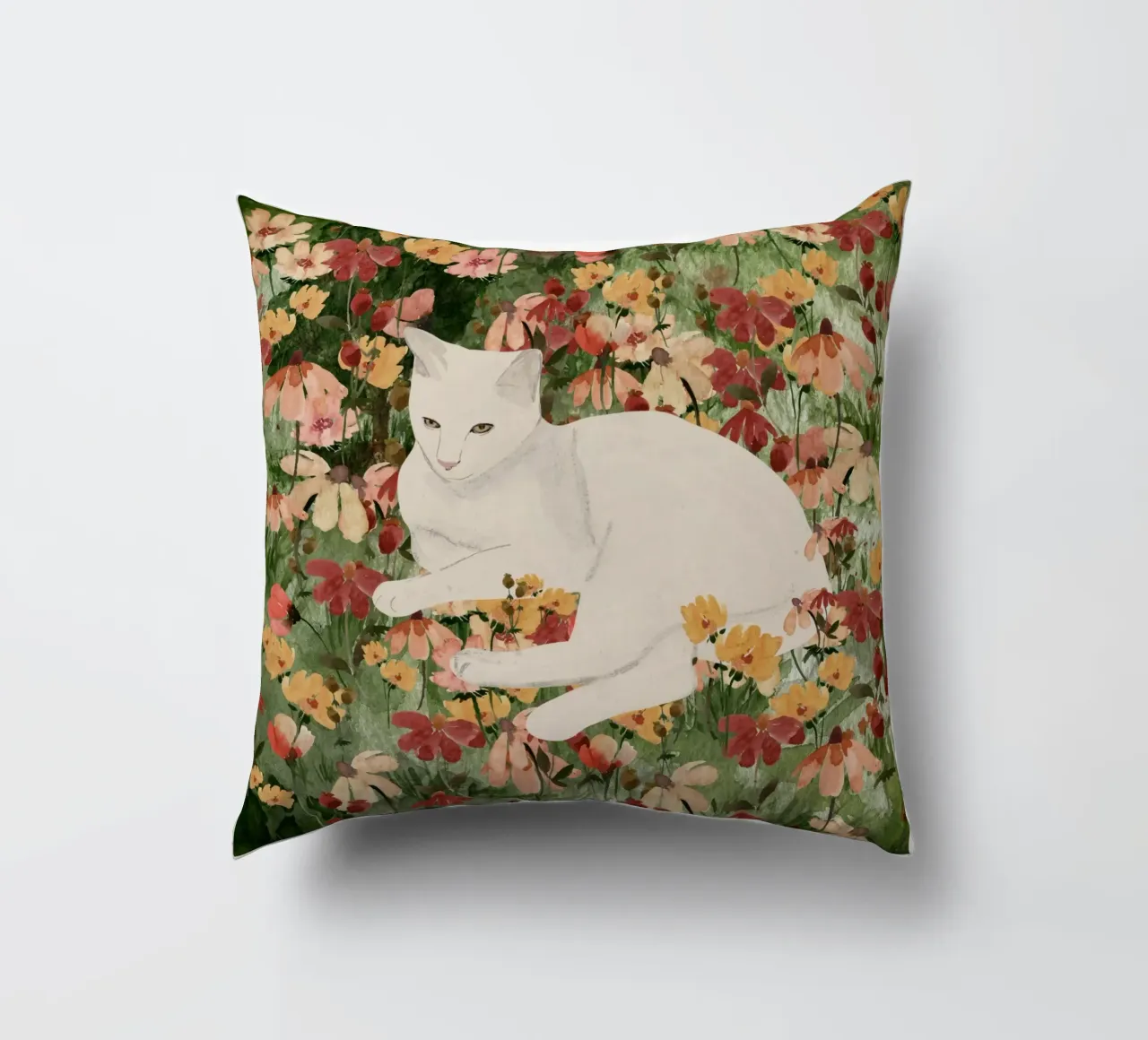 Gatto bianco in fiore 2 cuscino da ThingDesign