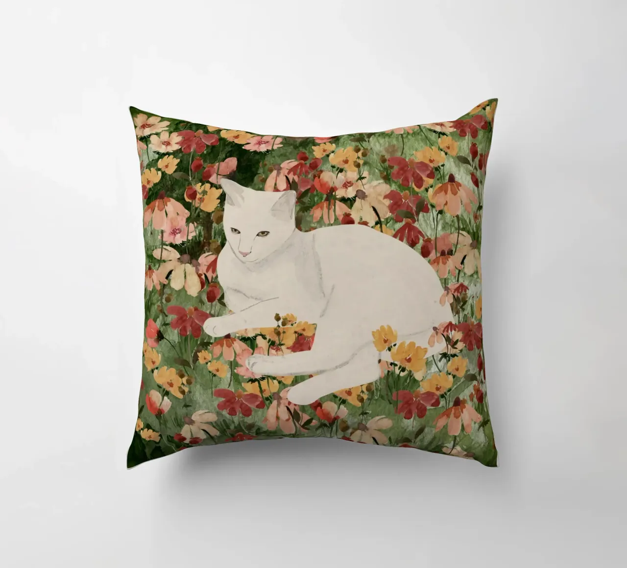 Gatto bianco in fiore 2 cuscino da ThingDesign