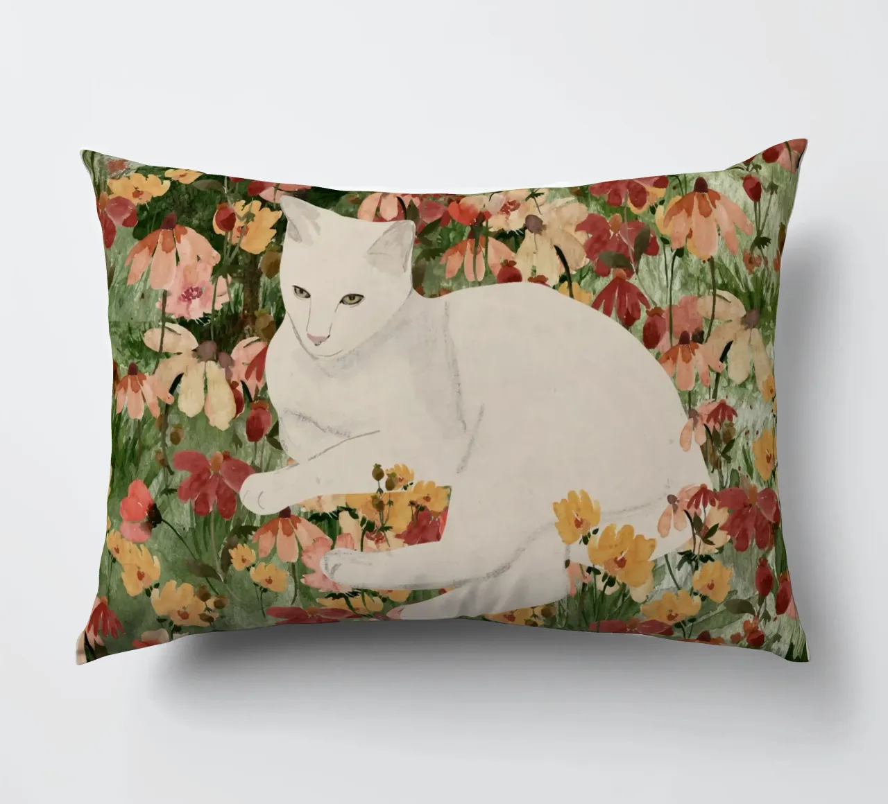 Gatto bianco in fiore 2 cuscino da ThingDesign
