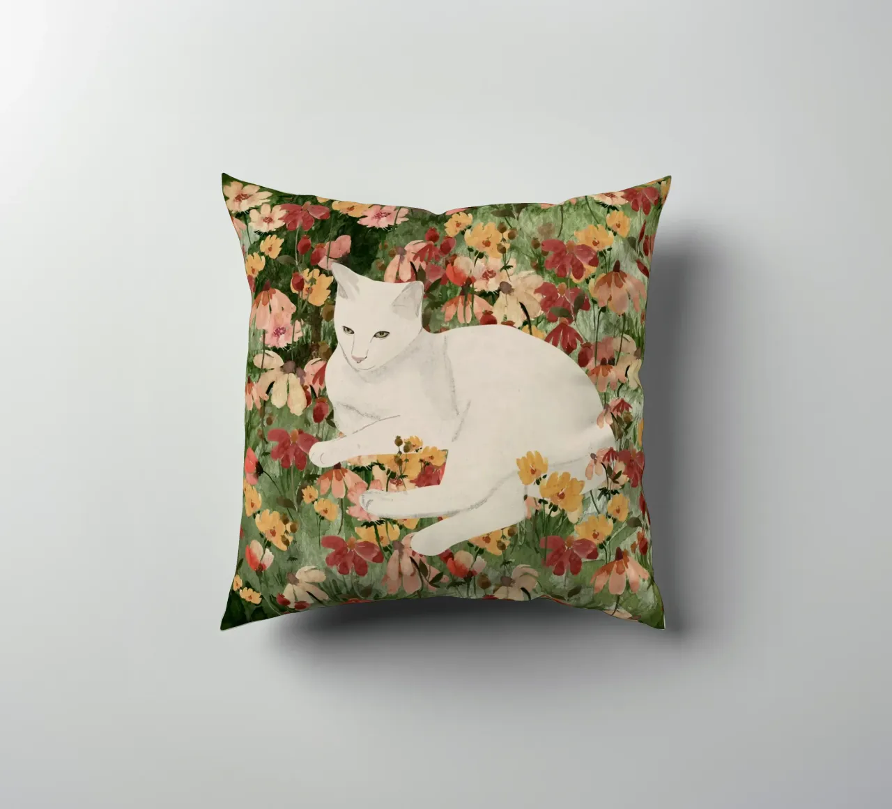 Gatto bianco in fiore 2 cuscino da ThingDesign