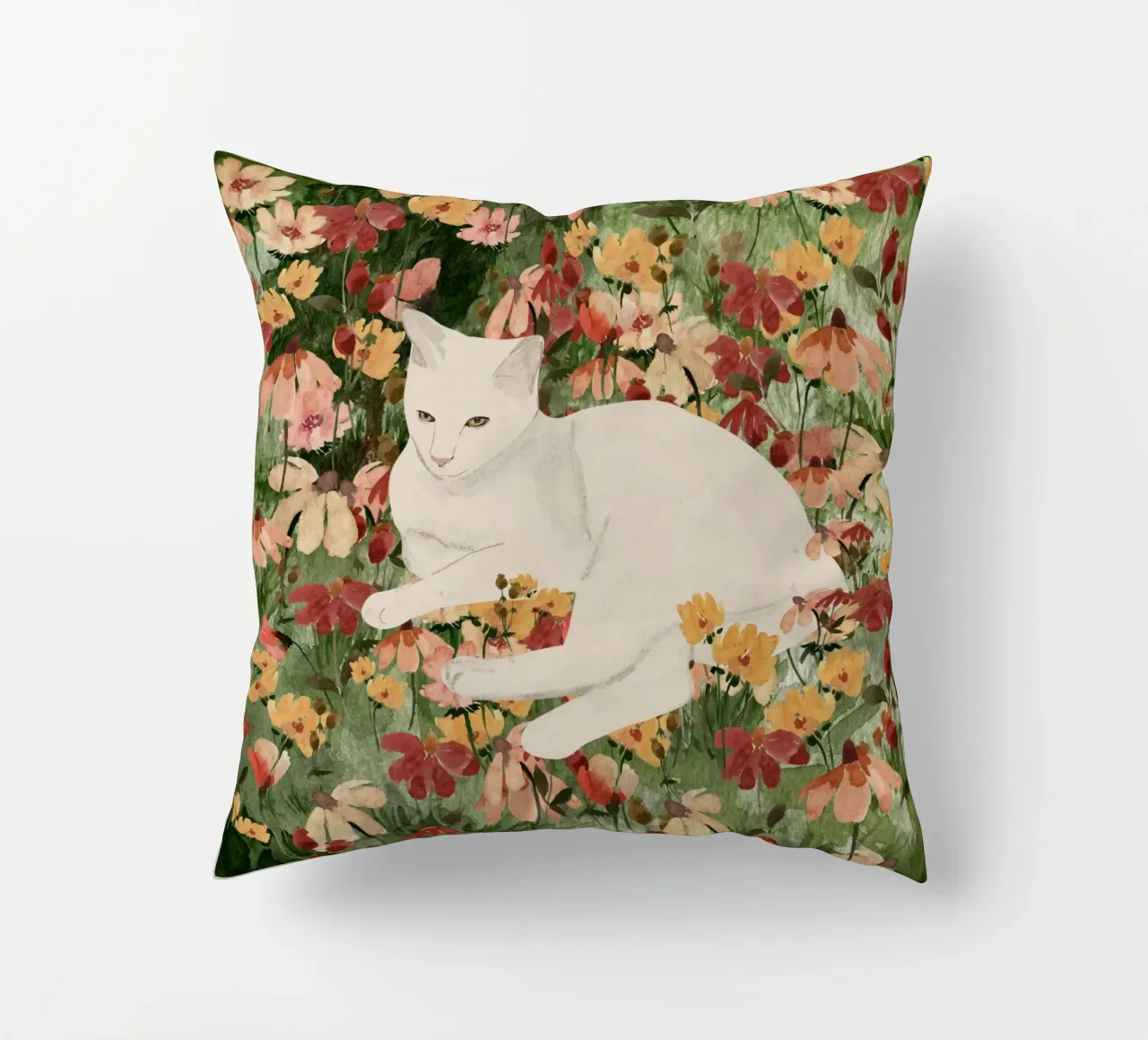 Gatto bianco in fiore 2 cuscino da ThingDesign