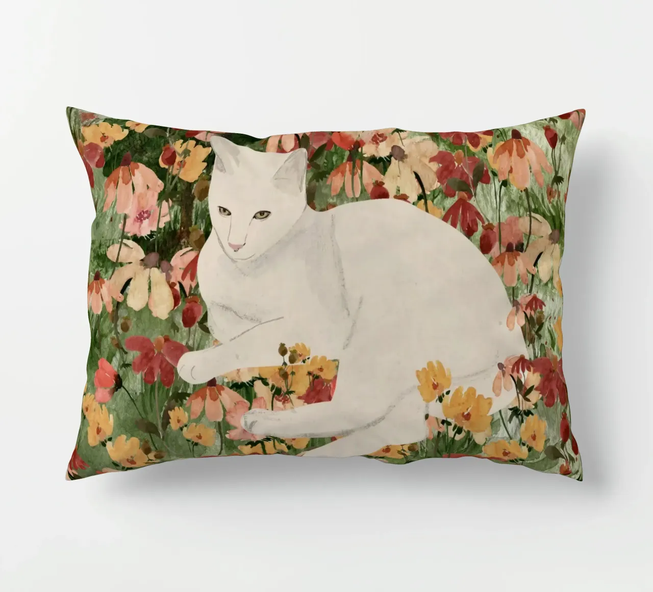 Gatto bianco in fiore 2 cuscino da ThingDesign