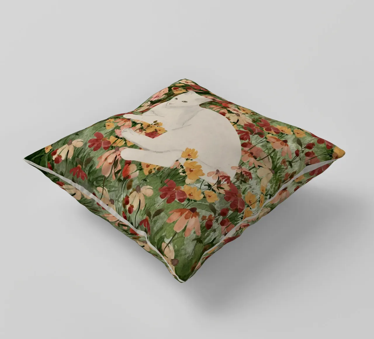 Gatto bianco in fiore 2 cuscino da ThingDesign