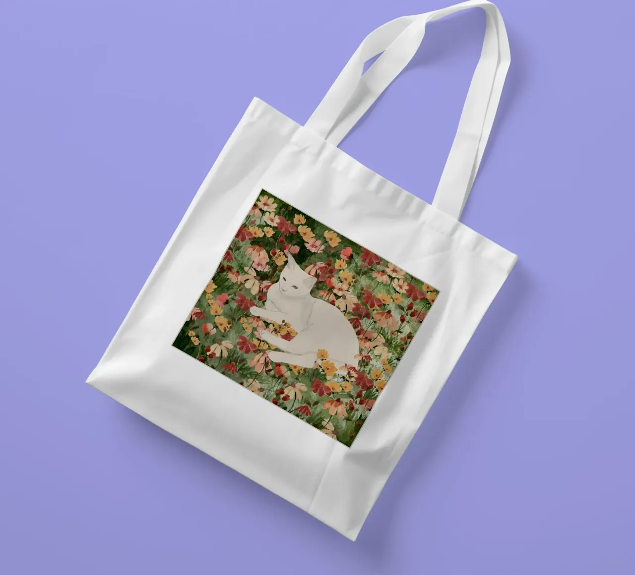 Gatto bianco in fiore 2 borsa in juta da ThingDesign